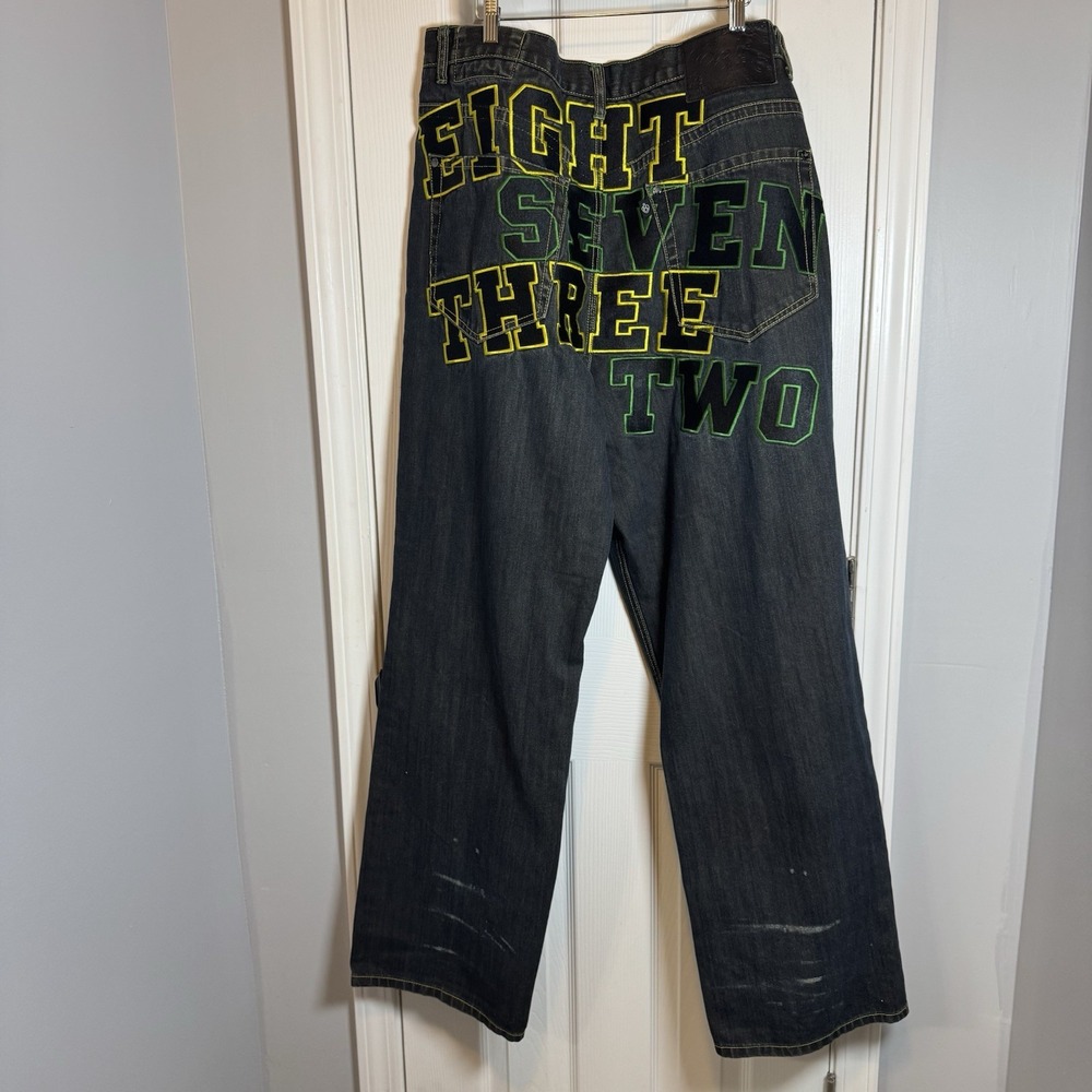 Eight 732 Baggy‎ Y2K Jeans Men Size 40x34 Embroidered Graphics Rare Spell Out